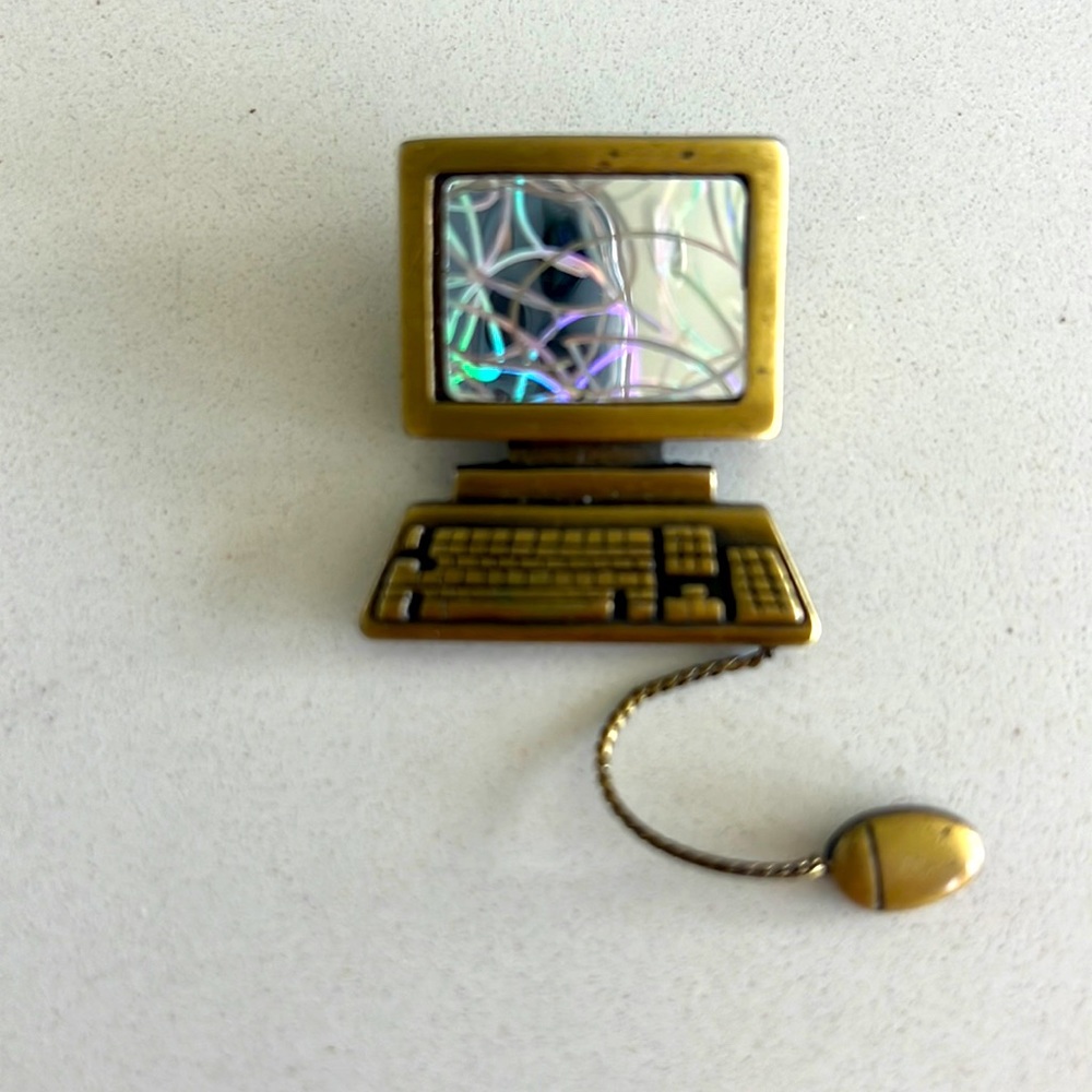 Vintage computer with mouse JJ Co pin/brooch